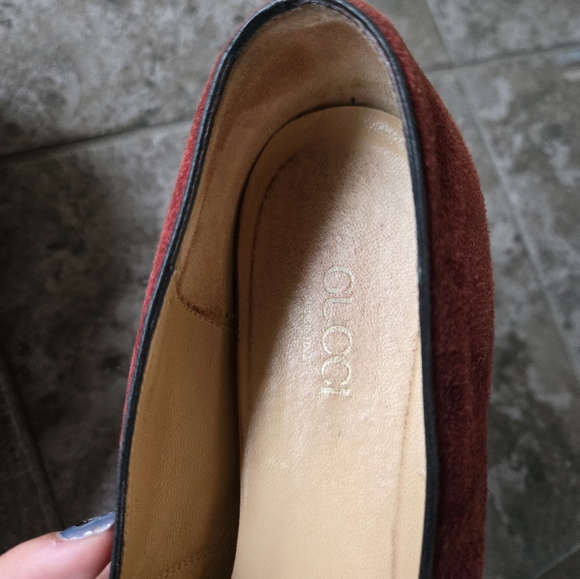 GUCCI vintage cherry red burgundy loafers flats suede snakeskin size 40EU 10US - Picture 13 of 16
